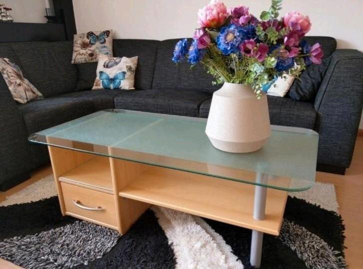 Salontafel met glasplaat, Huis en Inrichting, Tafels | Salontafels, Gebruikt, Minder dan 50 cm, 50 tot 100 cm, 100 tot 150 cm