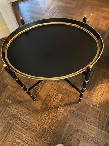 Zwarte ovale bijzettafel met los blad