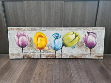 Groot schilderij tulpen | 150 x 50 cm beschikbaar voor biedingen