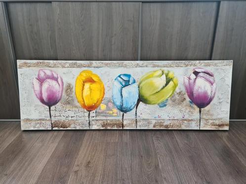 Groot schilderij tulpen | 150 x 50 cm, Huis en Inrichting, Woonaccessoires | Schilderijen, Tekeningen en Foto's, Zo goed als nieuw