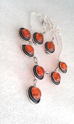 zilveren ketting,oorbellen met Barnsteen Amber, Verzenden, Nieuw, Oranje, Met edelsteen
