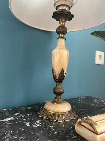 Vintage Tafellamp met Onyx en Messing beschikbaar voor biedingen