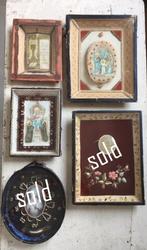 Diverse antieke religieuze vitrine lijstjes / paperolles was, Antiek en Kunst, Ophalen of Verzenden
