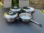 Lichtgewicht RVS camping pannen 4-delig totaal 1565 gram, Ophalen of Verzenden, Zo goed als nieuw