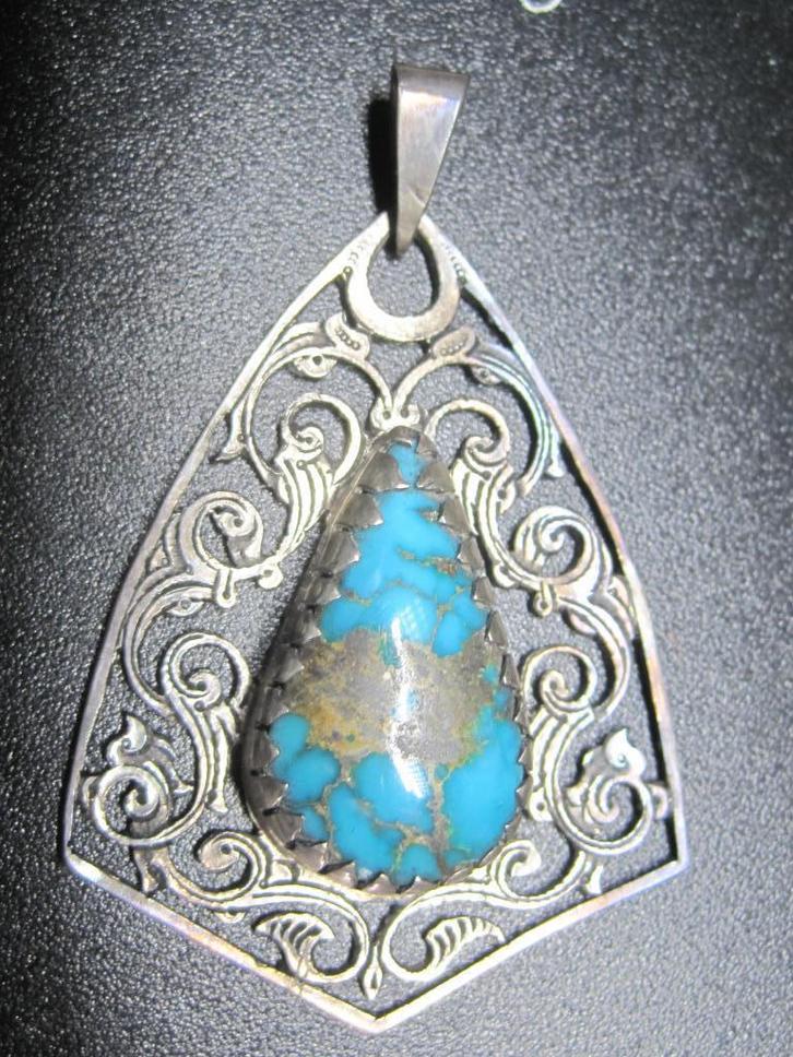 Antiek %100 Perzisch turkoois design hanger zilver 950, Sieraden, Tassen en Uiterlijk, Antieke sieraden, Hanger, Zilver, Met edelsteen