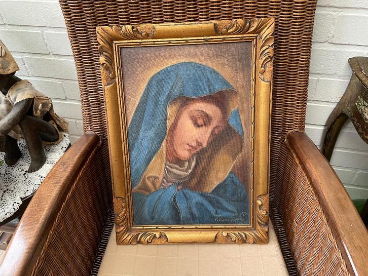 Schilderij op doek ingetogen Madonna ( 1939 ), Antiek en Kunst, Antiek | Religie, Ophalen of Verzenden