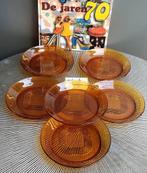 6 Vintage Duralex Frosted Wave Amber Ontbijt borden, Ophalen of Verzenden, Zo goed als nieuw, Bord(en), Overige stijlen