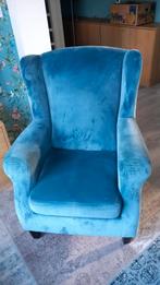 2 Blauwe Velours Fauteuils, Ophalen, Gebruikt, 75 tot 100 cm, 75 tot 100 cm