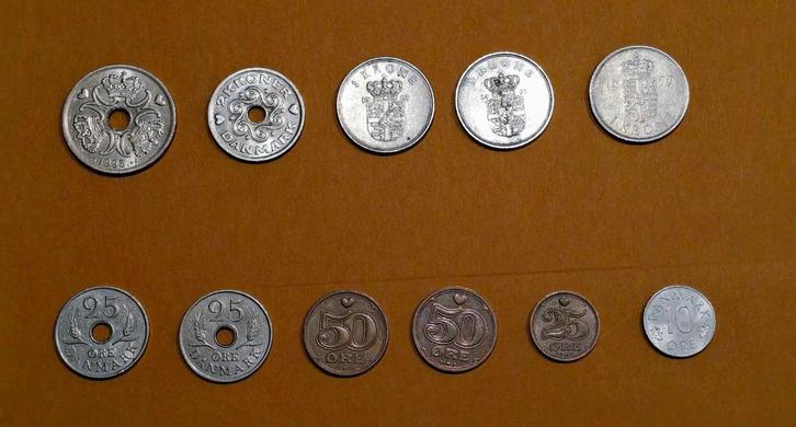 11 oude Deense munten – kronen & øre, Postzegels en Munten, Munten | Europa | Niet-Euromunten, Overige landen, Ophalen of Verzenden