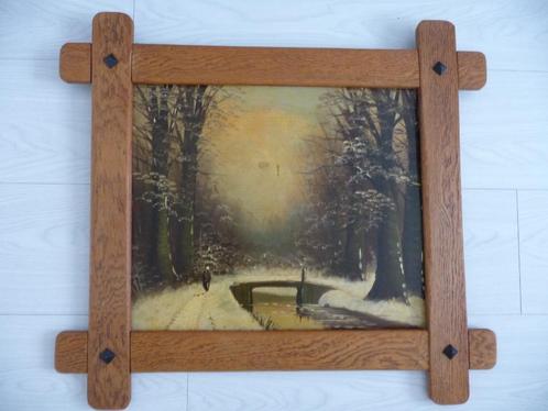 oude ets / gravure  -LANDSCHAP MET WATERLOOP -  achter glas, Antiek en Kunst, Kunst | Schilderijen | Klassiek, Ophalen