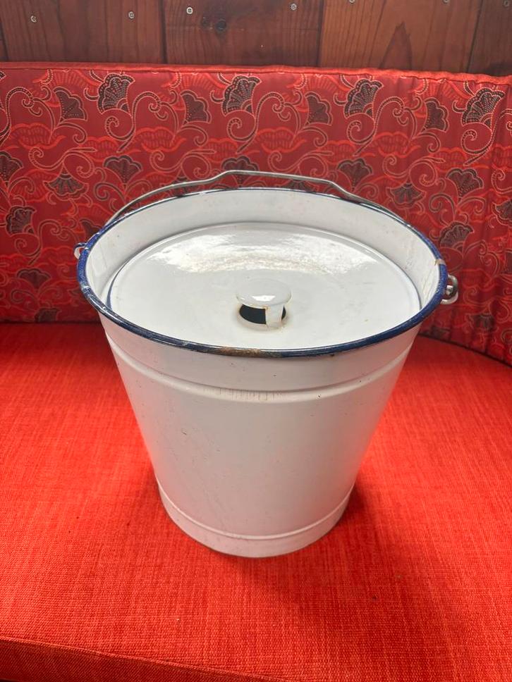 Vintage Emaillen Emmer met Deksel - Jaren 60, Antiek en Kunst, Antiek | Emaille, Ophalen of Verzenden