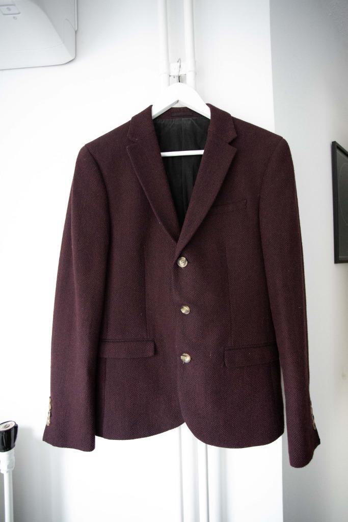 Bordeauxrood wollen colbert Asos maat 48 (M), Kleding | Heren, Kostuums en Colberts, Gedragen, Maat 48/50 (M), Overige kleuren