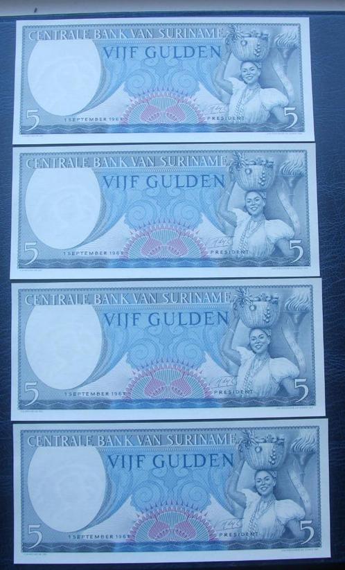 4x 5 gld 1963 suriname prachtige exemplaren opvolgend, Postzegels en Munten, Bankbiljetten | Amerika, Setje, Zuid-Amerika, Ophalen of Verzenden