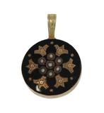 Antieke 14k gouden ketting hanger zwart emaille parels