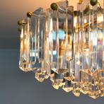 Xl plafondlamp kroonluchter Kalmar 70's ijsglas met messing, Ophalen of Verzenden, Gebruikt, Glas