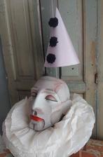 Lifesize design clowns/pierrot hoofd & hoedenstandaard, Antiek en Kunst, Ophalen of Verzenden