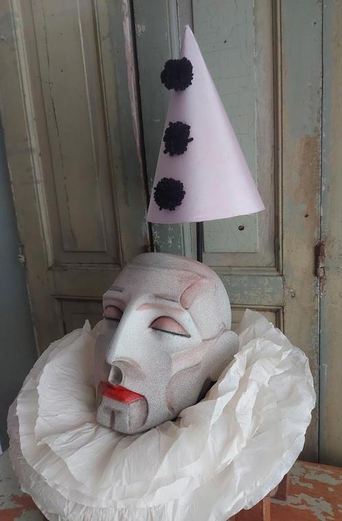 Lifesize design clowns/pierrot hoofd & hoedenstandaard, Antiek en Kunst, Curiosa en Brocante, Ophalen of Verzenden