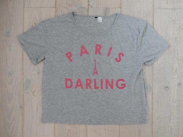 Nieuw H&M grijs t-shirt met roze glitter print Paris maat L, Kleding | Dames, T-shirts, Nieuw, Maat 42/44 (L), Grijs, Korte mouw