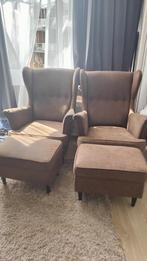 2 STRANDMON oorfauteuil met voetenbankjes, Huis en Inrichting, Fauteuils, Ophalen, Gebruikt