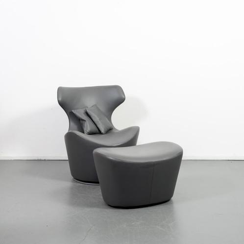 5x B&B Italia Piccola Papilio Fauteuil + Hocker Grijs Leer, Huis en Inrichting, Fauteuils, Zo goed als nieuw, Leer, Metaal, 75 tot 100 cm