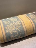 Grote vintage wollen deken, bloemen, lichtblauw geel crème, Ophalen of Verzenden, Zo goed als nieuw
