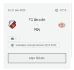 Fc utrecht psv ticket cityside, Losse kaart, Eén persoon, December