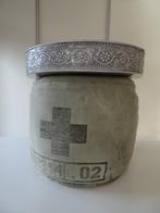 HK Living poef + schaal voetenbank bijzettafel rond groen, Minder dan 50 cm, Rond, Minder dan 50 cm, Ophalen of Verzenden