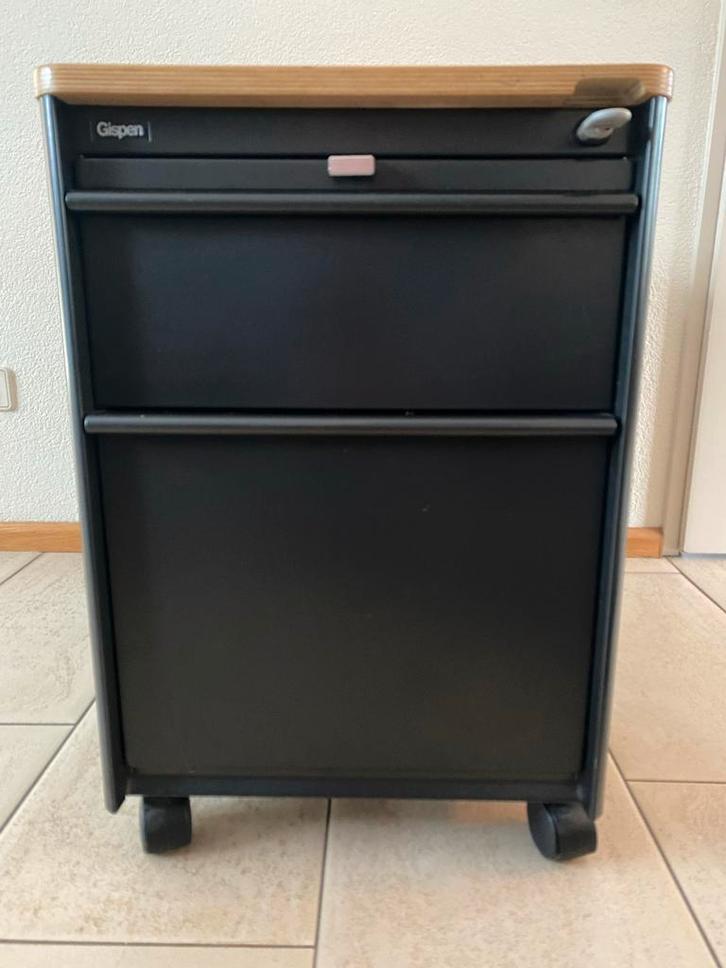 Gispen stalen ladenkast, zwart, verrijdbaar, Huis en Inrichting, Kasten | Dressoirs, Gebruikt, Minder dan 50 cm, 25 tot 50 cm