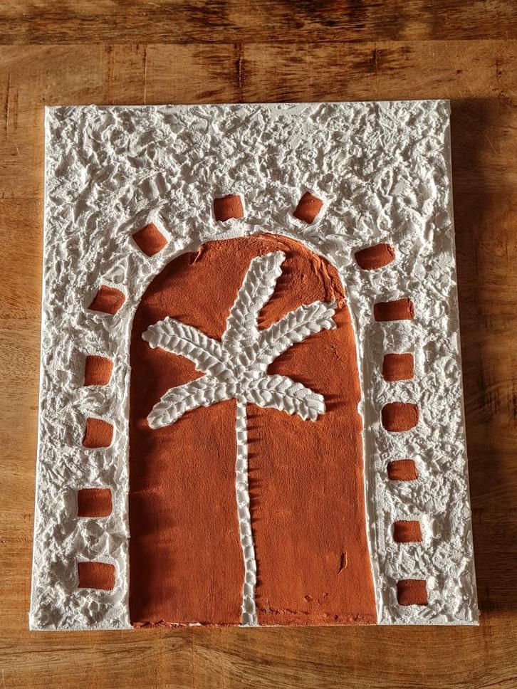 Schilderij Stucwerk Palmboom Roodbruin-Wit Stuc Nieuw, Antiek en Kunst, Kunst | Schilderijen | Modern, Ophalen of Verzenden