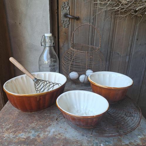 3x Brocante oude puddingvorm bruin crême *Etage3*, Huis en Inrichting, Woonaccessoires | Overige, Zo goed als nieuw, Ophalen of Verzenden