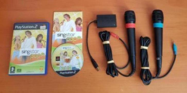 PS2 | 2x Originele Singstar Microfoon met Singstar POP, Spelcomputers en Games, Games | Sony PlayStation 2, Gebruikt, Muziek, 3 spelers of meer