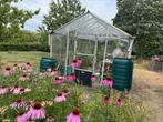 Ruime aluminium tuinkas met vier dakramen en witte profielen, Tuin en Terras, Kassen, Ophalen, Gebruikt, Kweekkas, Glas