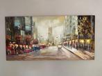 Acrylschilderij van stadstafereel., Antiek en Kunst, Kunst | Schilderijen | Modern, Ophalen of Verzenden