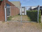 stalen poort heras afsluitbaar 430 cm breed x 200 cm hoog, Tuin en Terras, Ophalen, Met poort, Gebruikt, Spijlenhekwerk