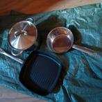 Braadpan 28x28 ,pan 23.steelpan 19.cm., Huis en Inrichting, Keuken | Potten en Pannen, Ophalen of Verzenden, Zo goed als nieuw