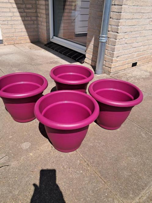 Roze kunststof bloembak (4 stuks) voor buiten, Tuin en Terras, Bloembakken en Plantenbakken, Gebruikt, Kunststof, Balkon, Tuin