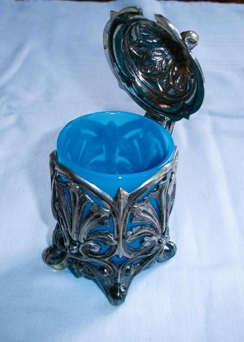 1841 OPALINE GLAS ZILVER ORNAMENT MOSTERD POT - wvq, Antiek en Kunst, Antiek | Goud en Zilver, Zilver, Verzenden