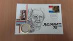 Koningin Juliana jubileum envelop 75 jaar met munt, Postzegels en Munten, Penningen en Medailles, Ophalen of Verzenden, Overige materialen