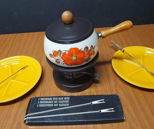1995 Vintage fonduepan fondueset fonduestel fonduen fondue, Witgoed en Apparatuur, Fonduesets, Zo goed als nieuw, Fonduepan, Brander
