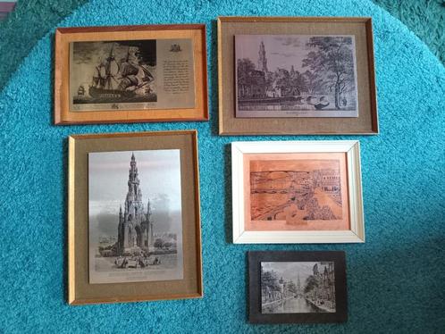 5x Staal en koper gravure Staalgravure Amsterdam Curacao, Antiek en Kunst, Kunst | Etsen en Gravures, Ophalen of Verzenden