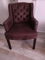 Donkerbruine fluweelzachte fauteuil, Huis en Inrichting, Fauteuils, Ophalen, Hout, Klassiek, 75 tot 100 cm
