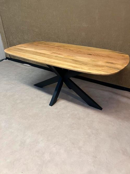 Eettafel deens ovaal naturel 200cm met stalen matrixpoot, Huis en Inrichting, Tafels | Eettafels, Zo goed als nieuw, 100 tot 150 cm