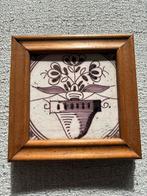 Antieke Hollandse tegel mangaan in eiken lijstje, Ophalen of Verzenden