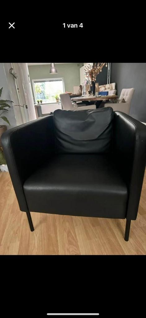 Zwarte imitatieleer fauteuil, Huis en Inrichting, Banken | Sofa's en Chaises Longues, Zo goed als nieuw, Eenpersoons, Minder dan 150 cm