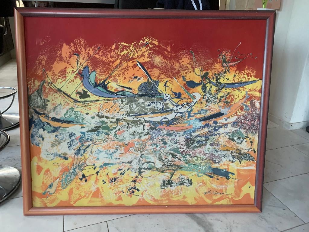 Orgineel Batik schilderij uit Indonesië,gesigneerd WH Kabul, Antiek en Kunst, Kunst | Schilderijen | Klassiek, Ophalen