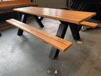 Picknick tafel met zwart stalen frame, Tuin en Terras, Picknicktafels, Nieuw, Staal, Rechthoekig, Ophalen of Verzenden