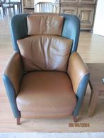 Hoge FAUTEUIL bruin + groen LEREN leer STOEL 87x76x100 IZGS, Huis en Inrichting, Stoelen, Ophalen, Overige kleuren, Leer, Zo goed als nieuw