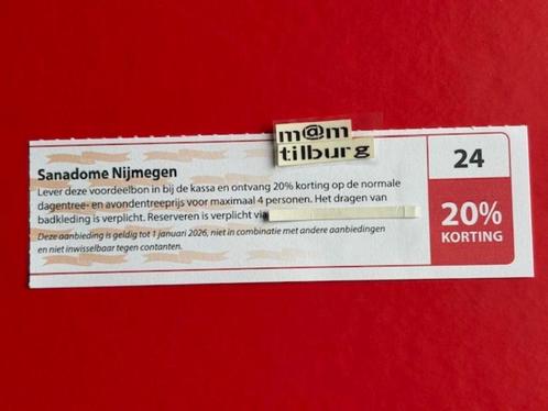 Bon 24 Sanadome Nijmegen 20% korting voor max 4 personen, Tickets en Kaartjes, Kortingen en Cadeaubonnen, Drie personen of meer