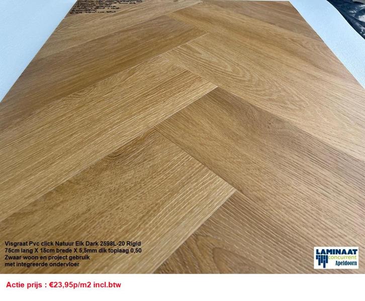 Visgraat Pvc Click Natuur Dark met integreerde ondervloer, Huis en Inrichting, Woonaccessoires | Wanddecoraties, Zo goed als nieuw