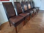 6  donkerbruine leren eetkamerstoelen, Huis en Inrichting, Stoelen, Ophalen, Gebruikt, Bruin, Leer